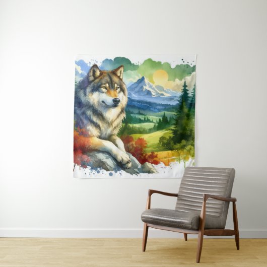 Waterverf wolf in de Natuur Wandkleed (In situ)