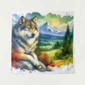 Waterverf wolf in de Natuur Wandkleed (Voorkant)