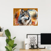 Waterverf Wolf Kunst – Natuurlijke Schoonheid Ontk Poster (Thuiskantoor)