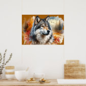 Waterverf Wolf Kunst – Natuurlijke Schoonheid Ontk Poster (Keuken)