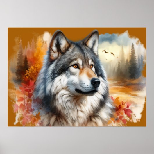 Waterverf Wolf Kunst – Natuurlijke Schoonheid Ontk Poster (Voorkant)