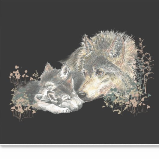 Waterverf Wolf mama of papa met kubussen Sticker (Voorkant)