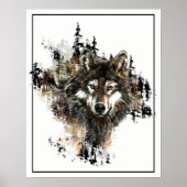 Waterverf Wolf met bergkunst Poster (Voorkant)