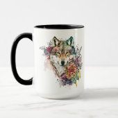 Waterverf Wolf met bloemen in Natuur Mok (Links)