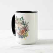 Waterverf Wolf met bloemen in Natuur Mok (Voorkant links)