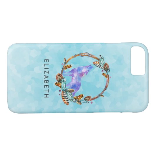 Waterverf Wolf met een Boho Style Wreath Custom Case-Mate iPhone Case (Achterkant (Horizontaal))