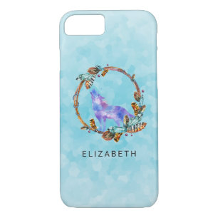 Waterverf Wolf met een Boho Style Wreath Custom iPhone 8/7 Hoesje