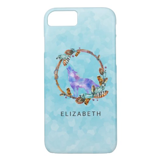 Waterverf Wolf met een Boho Style Wreath Custom Case-Mate iPhone Case (Achterkant)