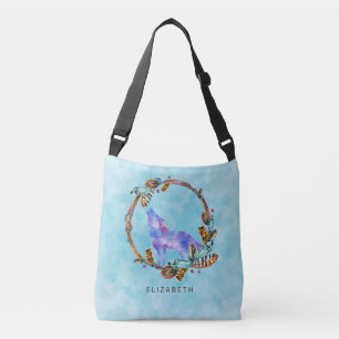 Waterverf Wolf met een Boho Style Wreath Custom Crossbody Tas