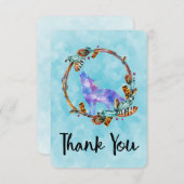 Waterverf Wolf met een Boho Style Wreath Dank je Bedankkaart (Voorkant / Achterkant)