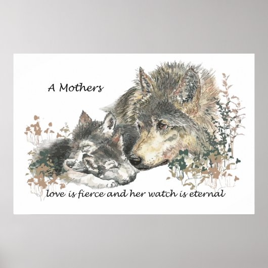 Waterverf Wolf Mom Love Fierce Watch Eternal Poster (Voorkant)