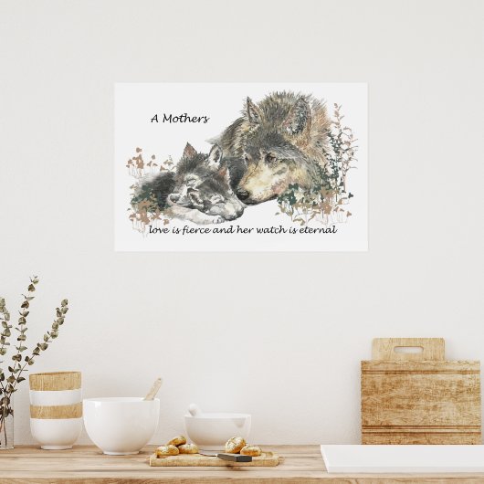 Waterverf Wolf Mom Love Fierce Watch Eternal Poster (Keuken)