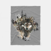 Waterverf Wolf Mountain Animal Art Fleece Deken (Voorkant)