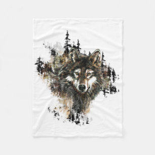 Waterverf Wolf Mountain Animal Art Fleece Deken