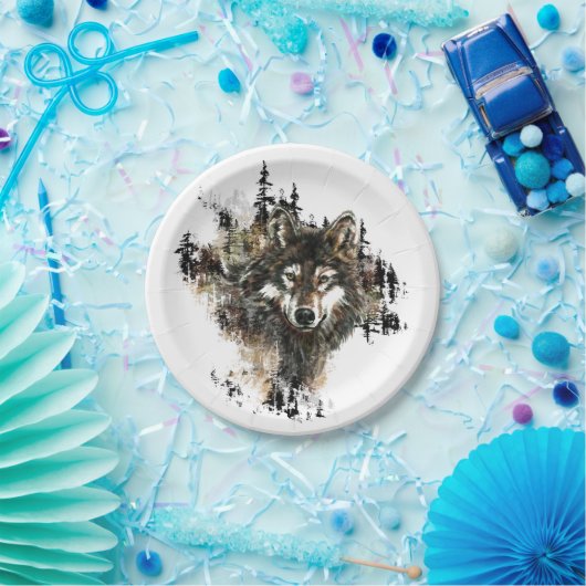 Waterverf Wolf Mountain Animal Art Papieren Bordje (Feest)