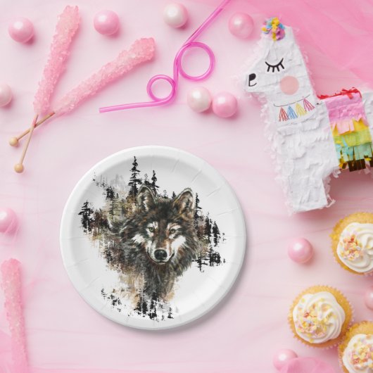 Waterverf Wolf Mountain Animal Art Papieren Bordje (Feest)
