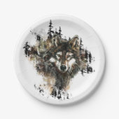 Waterverf Wolf Mountain Animal Art Papieren Bordje (Voorkant)