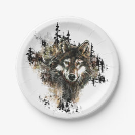 Waterverf Wolf Mountain Animal Art Papieren Bordje