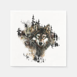 Waterverf Wolf Mountain Animal Natuur kunst Servetten