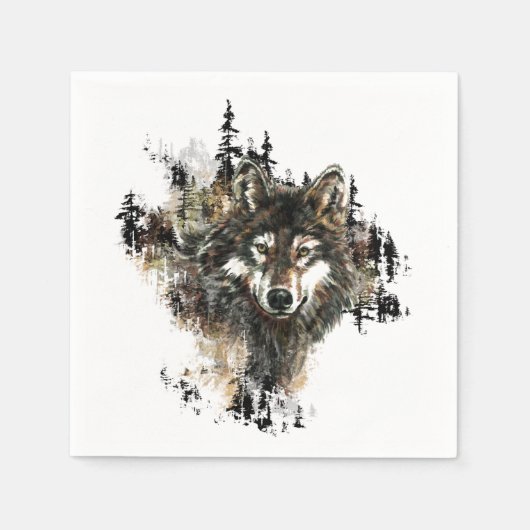 Waterverf Wolf Mountain Animal Natuur kunst Servetten (Voorkant)