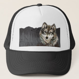 Waterverf Wolf Mountain Natuur in het wild levende Trucker Pet