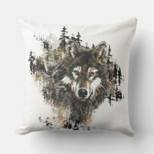 Waterverf Wolf Mountain Wilderness Animal Art Buitenkussen
