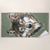 Waterverf Wolf Natuur Art Beach Towel Strandlaken (Voorkant)