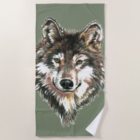 Waterverf Wolf Natuur Art Beach Towel Strandlaken (Voorkant)