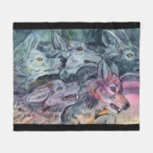 Waterverf Wolf Pack Fleece Deken (Voorkant (Horizontaal))