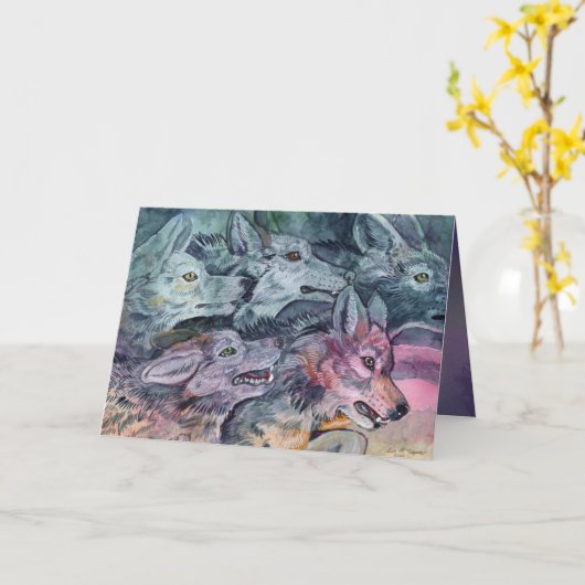 Waterverf Wolf Pack Kaart (Gele Bloem)