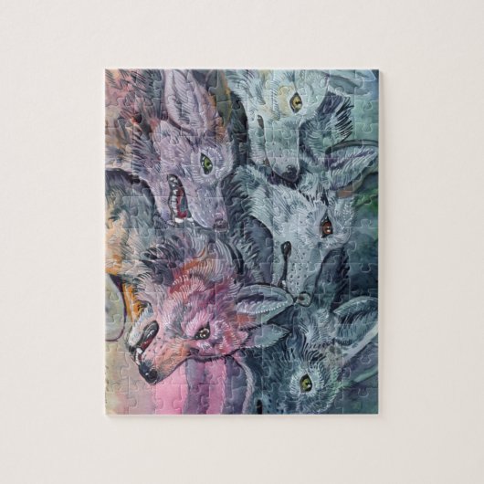 Waterverf Wolf Pack Legpuzzel (Verticaal)