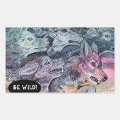 Waterverf Wolf Pack Rechthoekige Sticker (Voorkant)