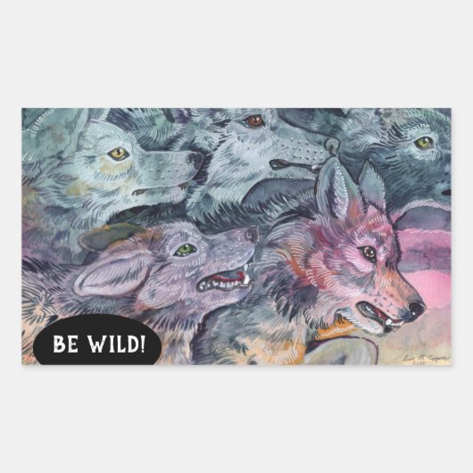 Waterverf Wolf Pack Rechthoekige Sticker (Voorkant)