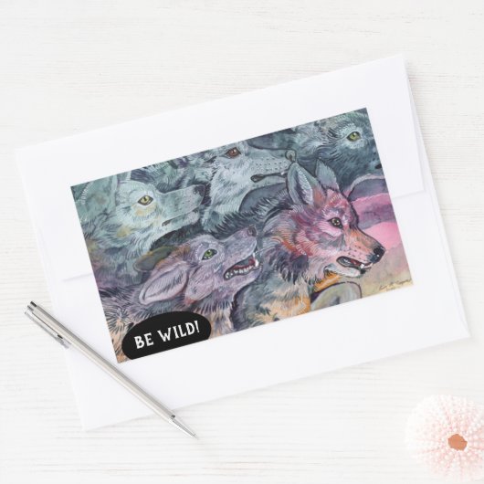 Waterverf Wolf Pack Rechthoekige Sticker (Envelop)