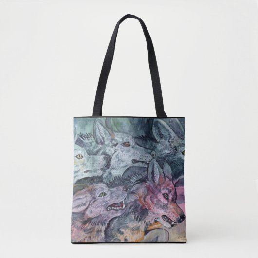 Waterverf Wolf Pack Tote Bag (Voorkant)