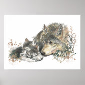 Waterverf Wolf Parent & Cub Animal Art Poster (Voorkant)