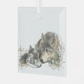 Waterverf Wolf Parent & Cub Natuur Glas Ornament (Voorkant links)