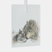 Waterverf Wolf Parent & Cub Natuur Glas Ornament (Voorkant Rechts)