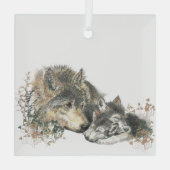 Waterverf Wolf Parent & Cub Natuur Glas Ornament (Achterkant)