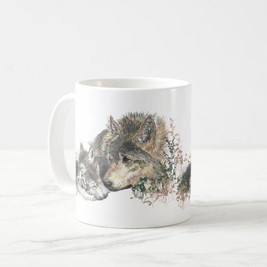Waterverf Wolf Parent Cubs Koffiemok (Voorkant links)