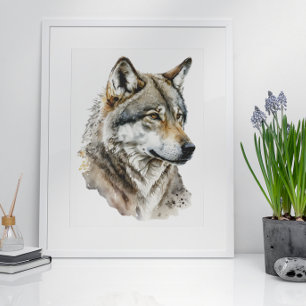 Waterverf Wolf Portrait art Poster