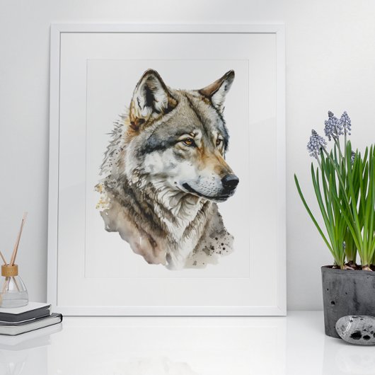Waterverf Wolf Portrait art Poster