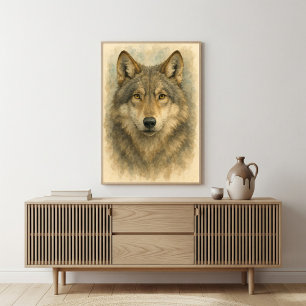 Waterverf Wolf Portret Poster
