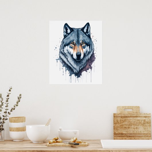 Waterverf Wolf Poster (Keuken)