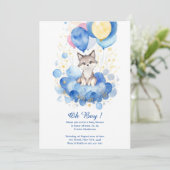 Waterverf Wolf Pup Baby shower Uitnodiging (Staand voorkant)