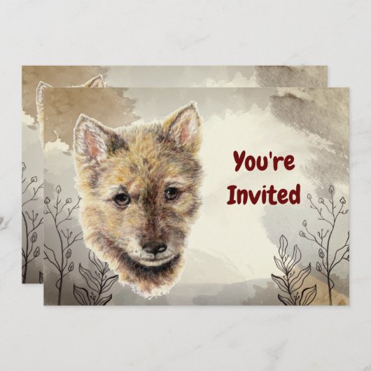 Waterverf Wolf Pup dierdag Kaart (Voorkant / Achterkant)