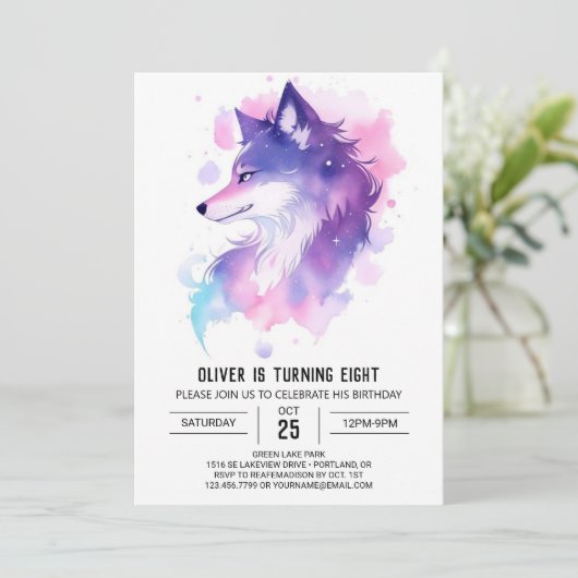 Waterverf Wolf Pup Verjaardagsviering Kaart (Staand voorkant)