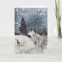 Waterverf Wolf Snow Landscape Cabin