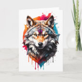 Waterverf Wolf Spatportret Spat inkt blanco Kaart (Voorkant)