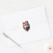 Waterverf Wolf Splatter Art Portrait Splash Ink Vierkante Sticker (Envelop)